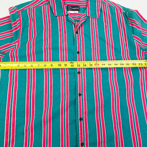 Original Use Size XL Men Green Red White Stripe V Neck Short Sleeve Cotton Shirt - Picture 3 of 8
